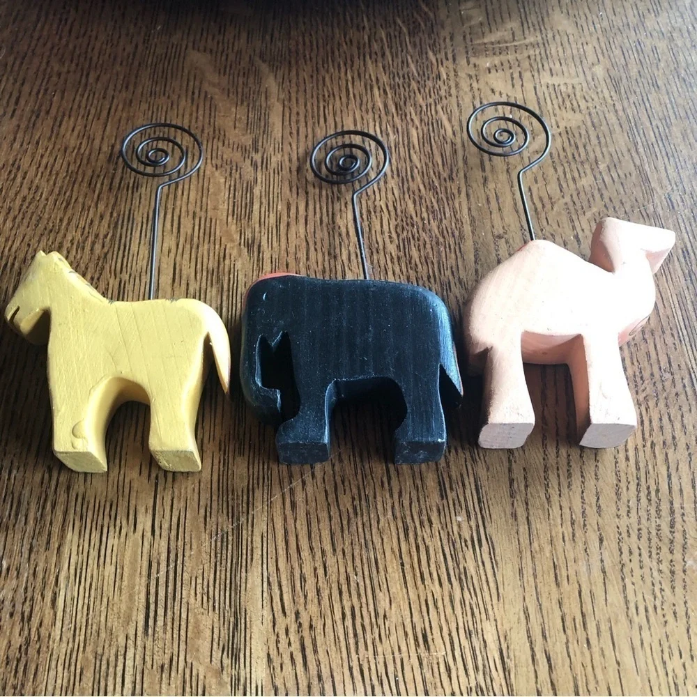 Pier 1 One Wooden Dressed Animal Photo Holders Camel /Donkey /Elephant